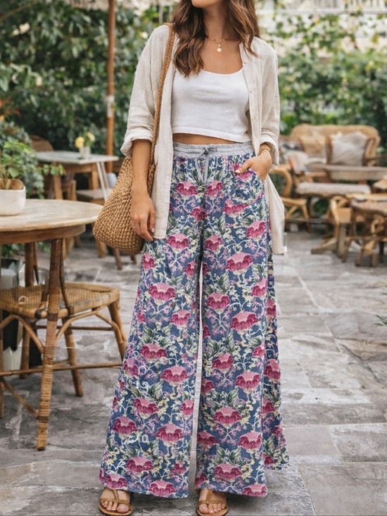 Anthropologie Pants - Anthropologie Eloise Floral Wide-Leg Lounge Pants Cotton Modal Boho Relaxed Fit